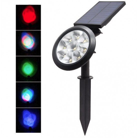 Proiector solar  cu 9 LED-uri RGB pentru gradina