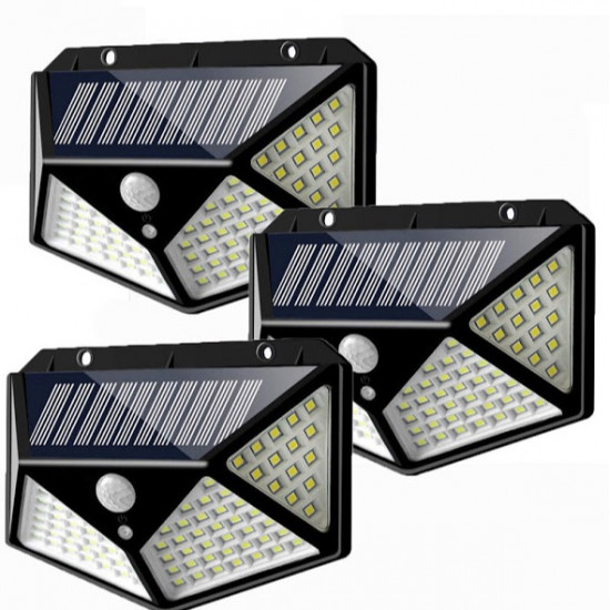 Set 3 x Lampa 100 LED cu panou solar, senzor de miscare