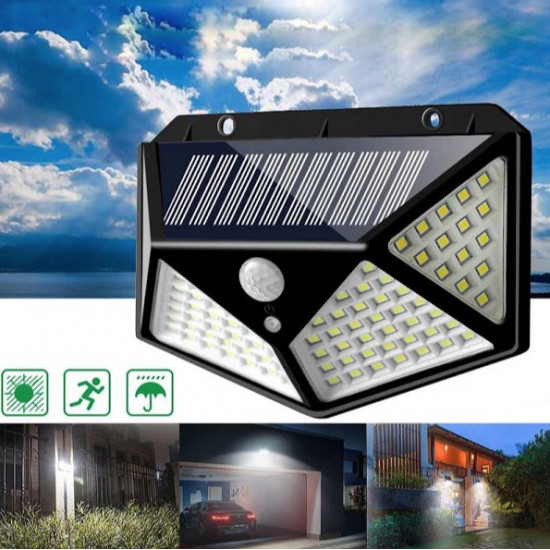 Set 3 x Lampa 100 LED cu panou solar, senzor de miscare