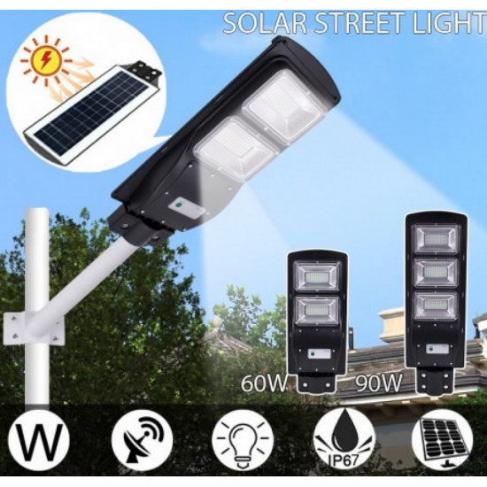 Lampa stradala Jortan pentru exterior, 90 watt , cu incarcare solara si senzor de miscare