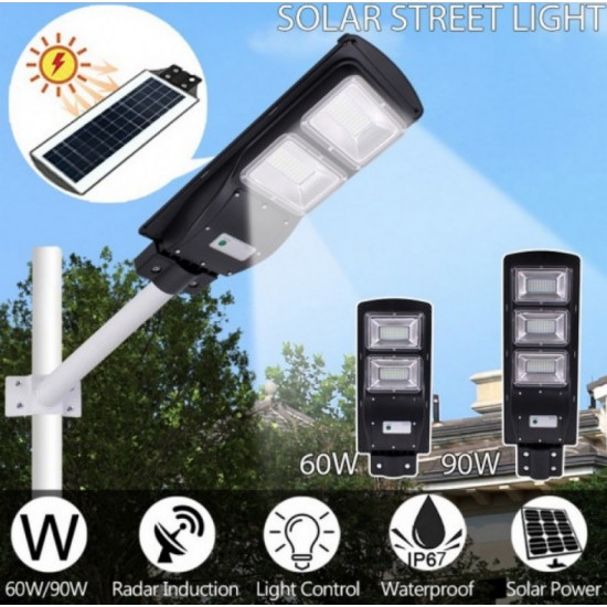 Lampa stradala pentru exterior, 60 watt , cu incarcare solara si senzor de miscare